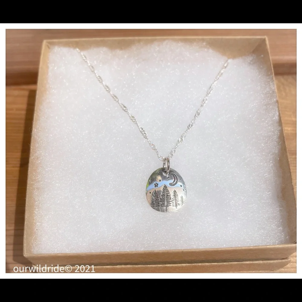 Sterling Silver Starry Night Forest‎ Necklace